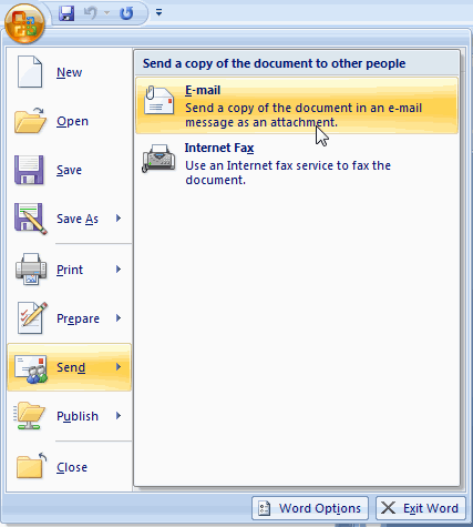 word microsoft 2007 send document email message file tutorial window learnthat mail attached blank opens