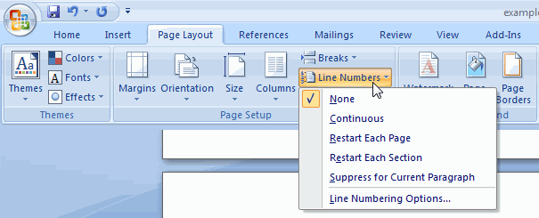 line numbers in word 2010