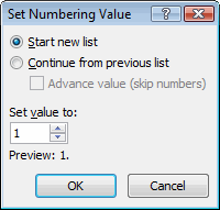 set numbering value dlg